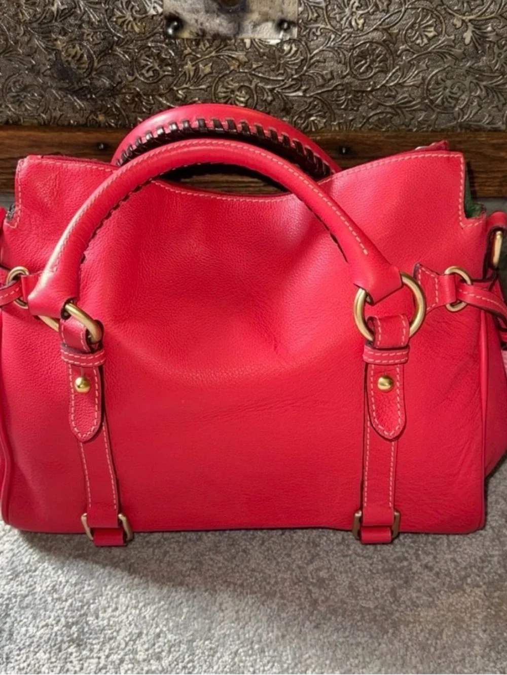 Dooney & Bourke small satchel with strap in Strawberry - Picture 2 of 12